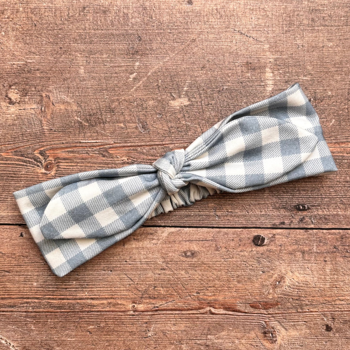 Denim Gingham Knot Bow Headband 1-3 years