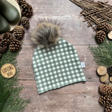 Load image into Gallery viewer, Forest Gingham Bobble Hat
