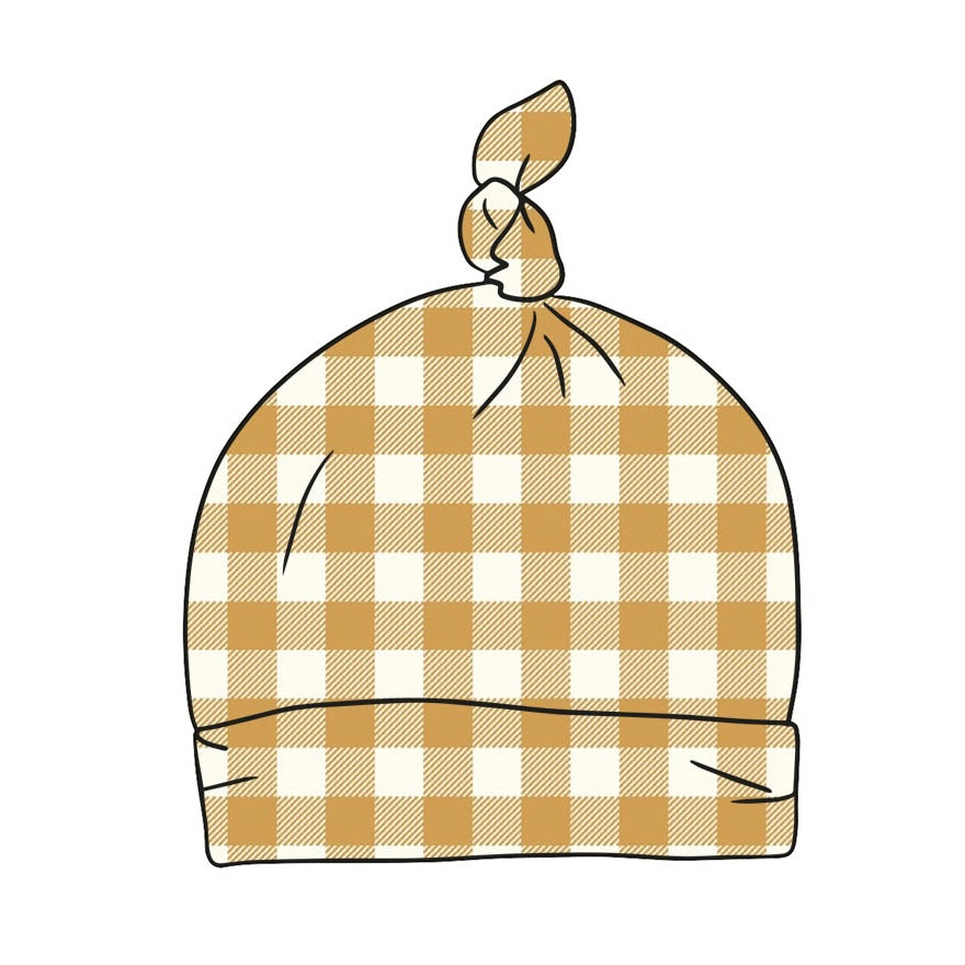 Ochre Gingham Knotted Hat
