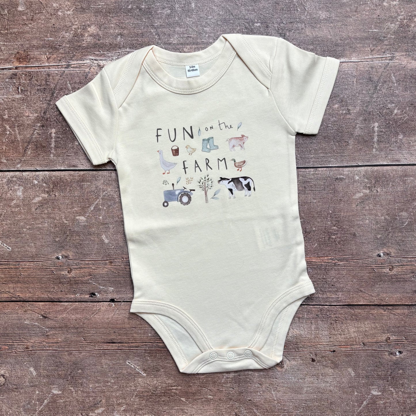 Fun on the farm short sleeve bodysuit 3-6m (natural)