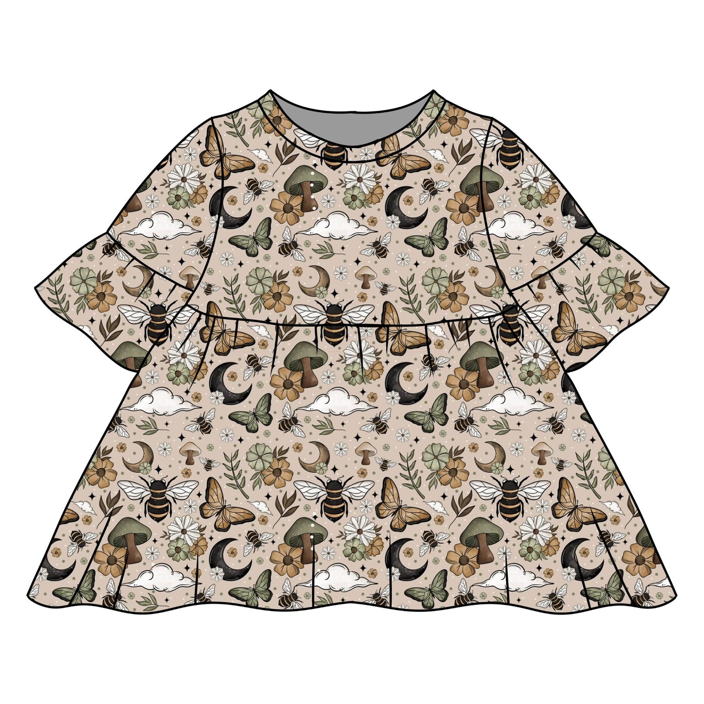 Fall Bees Child & Baby Frill Sleeve Dress