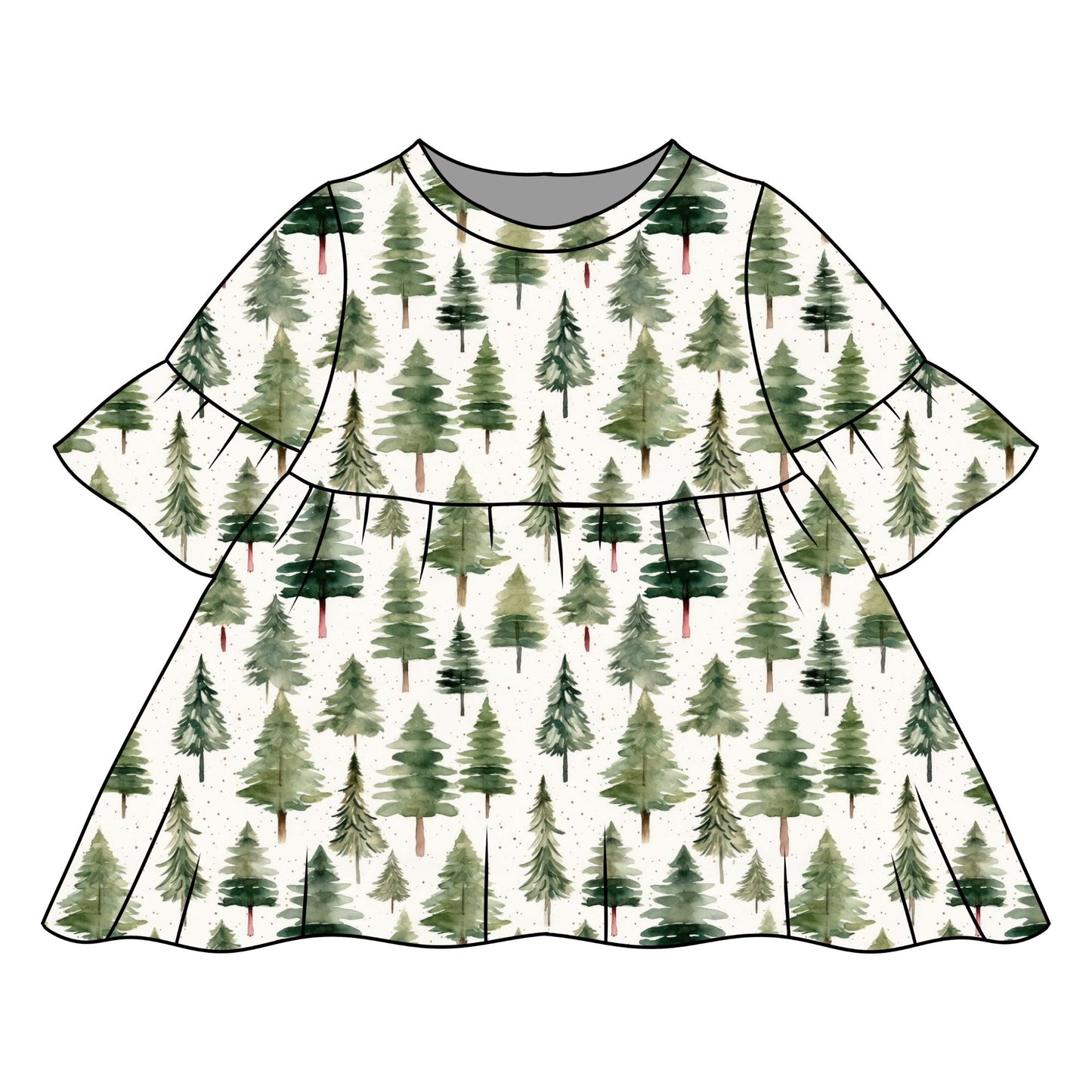 Scandi Woodland Child & Baby Frill Sleeve Dress