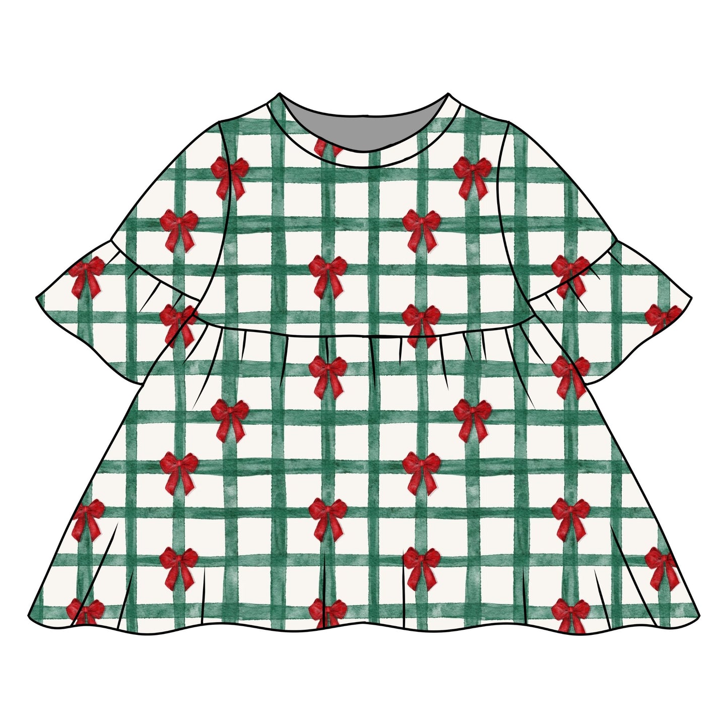Christmas Gingham Child & Baby Frill Sleeve Dress
