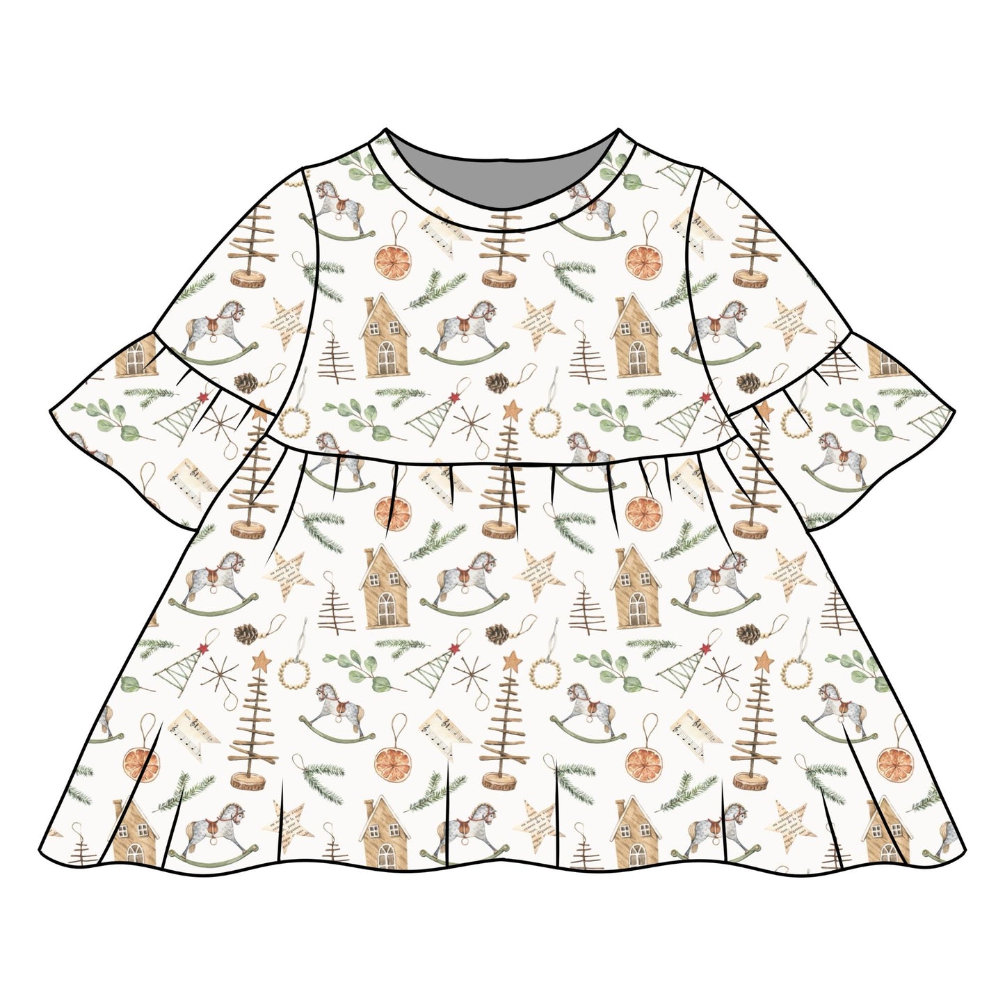 Scandi Christmas Child & Baby Frill Sleeve Dress