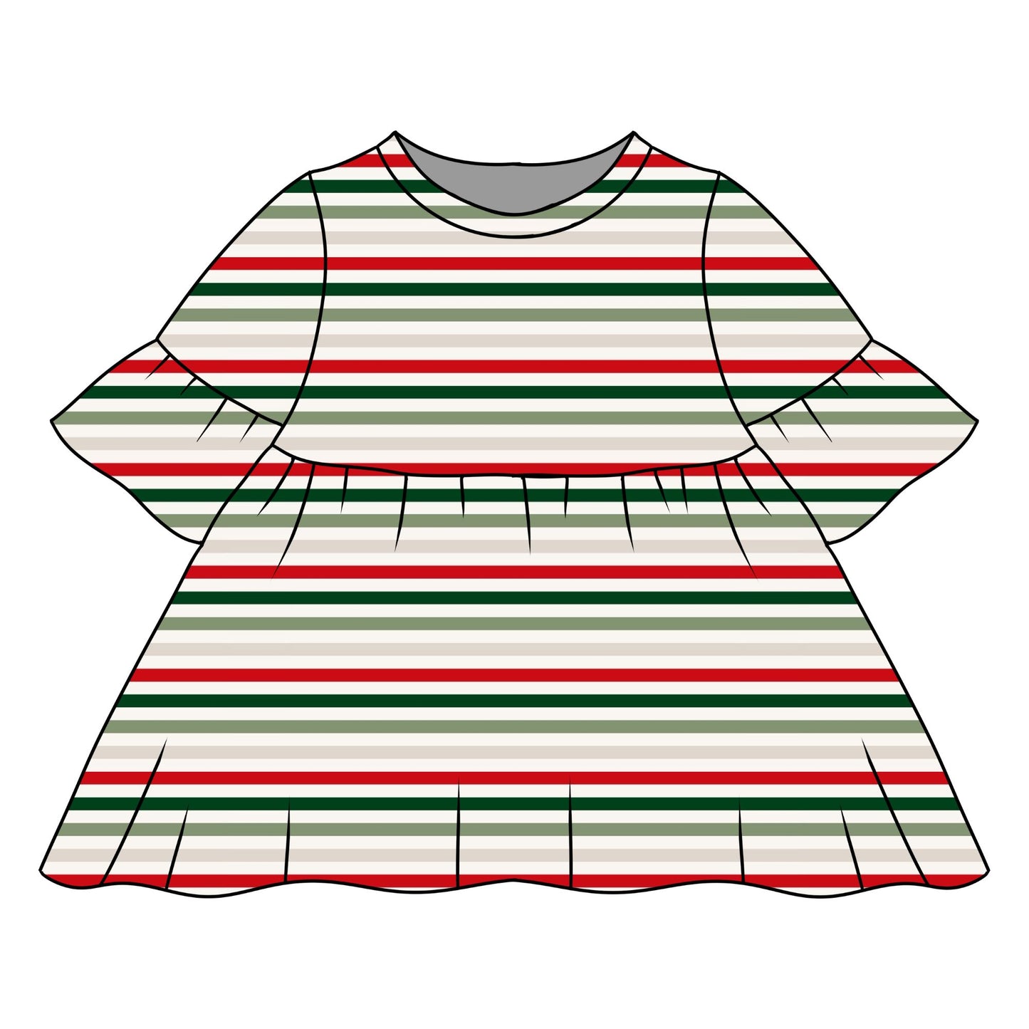 Christmas Stripes Child & Baby Frill Sleeve Dress