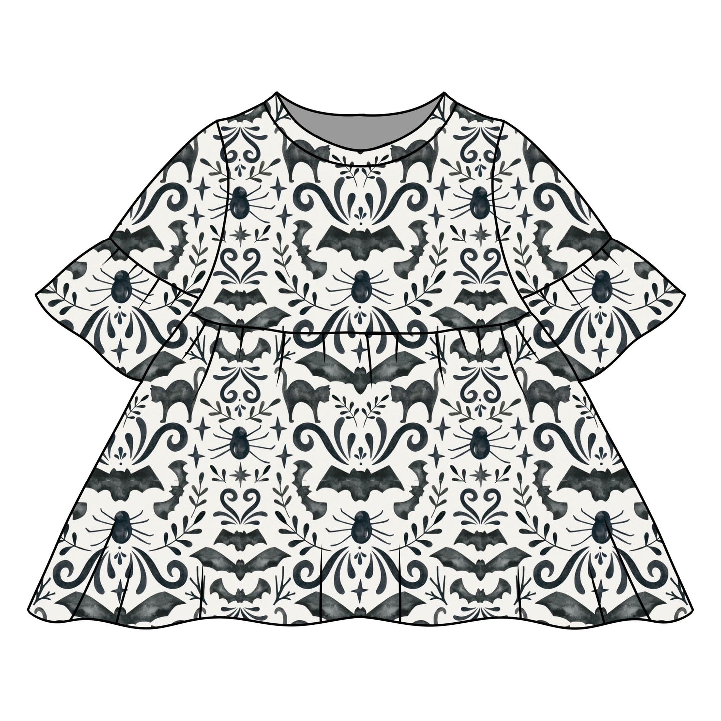 Monochrome Halloween Child & Baby Frill Sleeve Dress