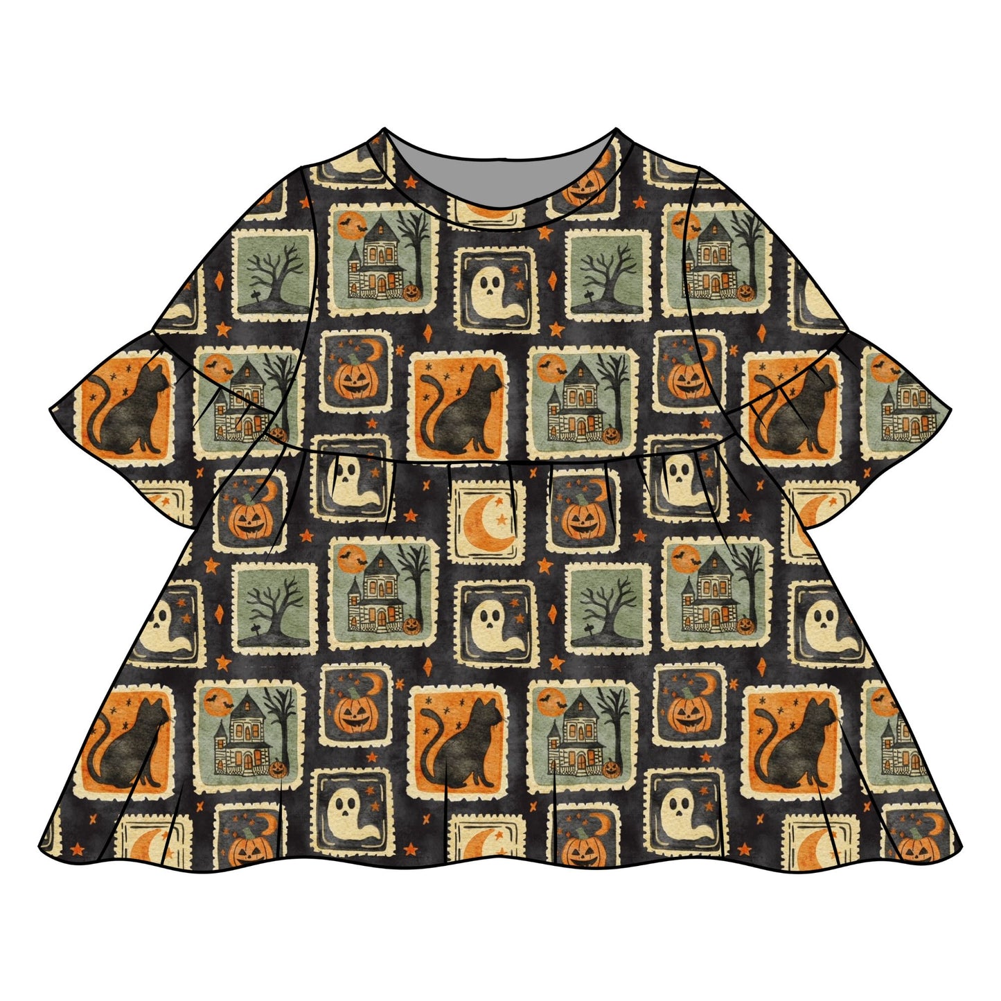 Halloween Stamps Child & Baby Frill Sleeve Dress