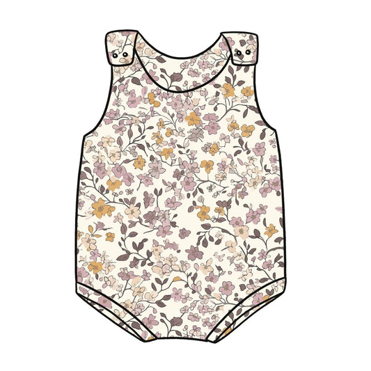 Lilac & Caramel Ditsy Floral Child & Baby Bloomer Romper
