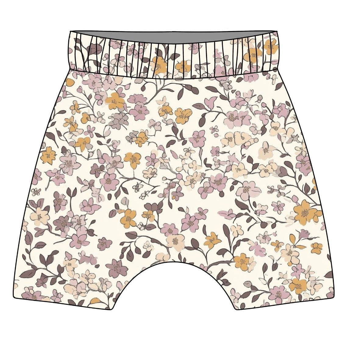 Lilac & Caramel Ditsy Floral Child & Baby Hemmed Shorts