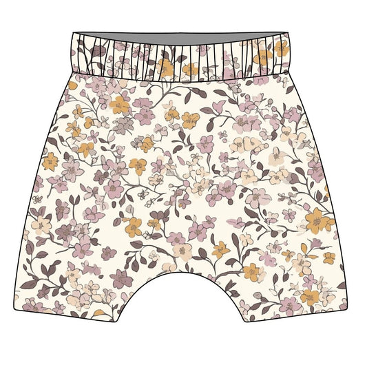 Lilac & Caramel Ditsy Floral Child & Baby Hemmed Shorts