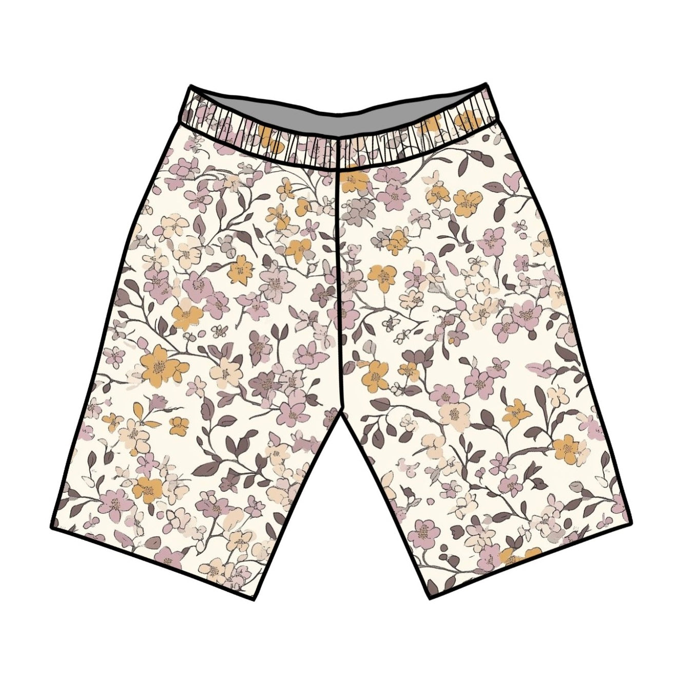 Lilac & Caramel Ditsy Floral Child & Baby Hemmed Shorts