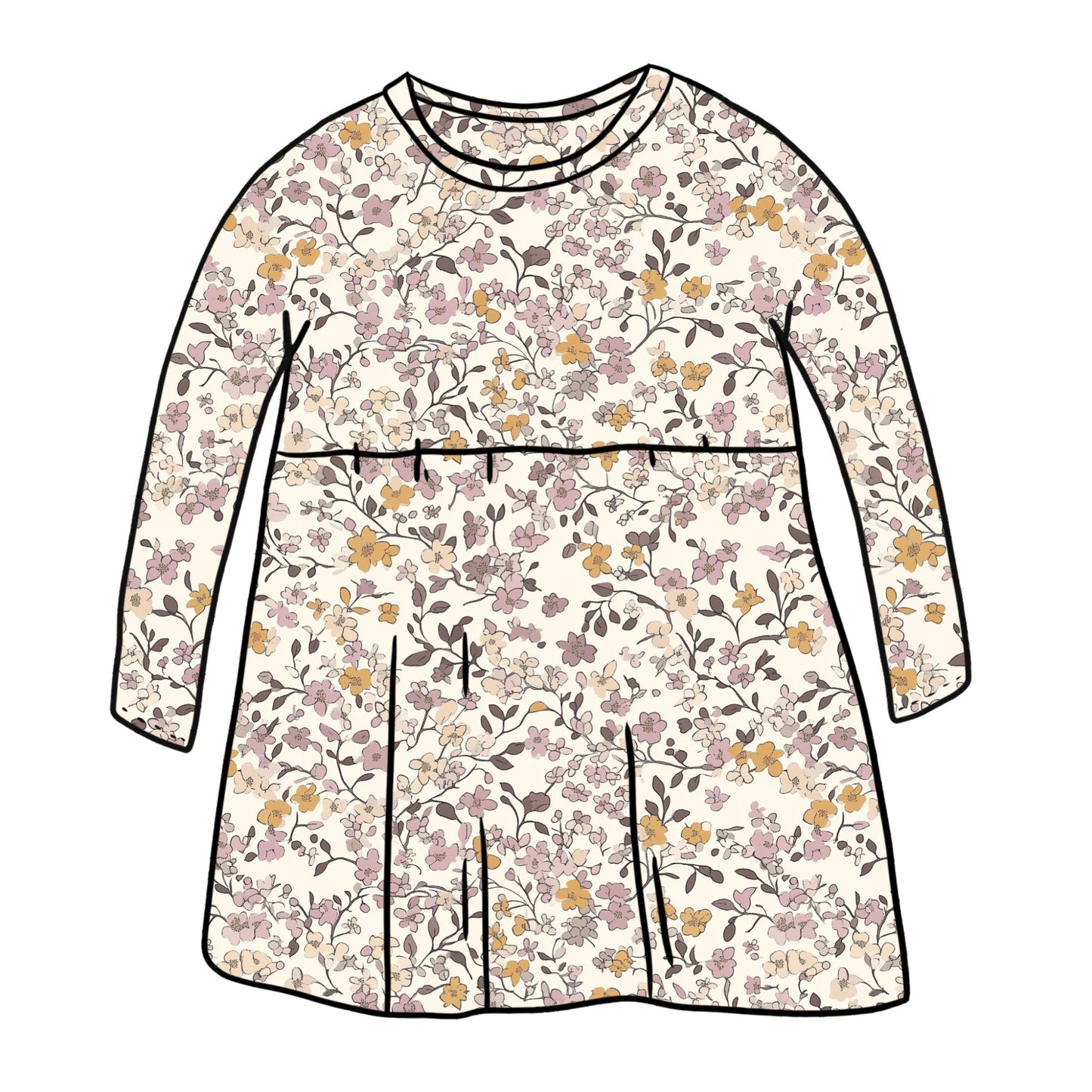 Lilac & Caramel Ditsy Floral Child & Baby Long Sleeve Dress