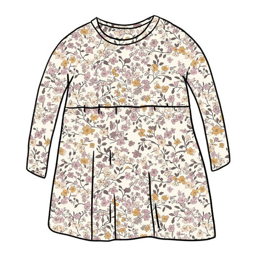 Lilac & Caramel Ditsy Floral Child & Baby Long Sleeve Dress