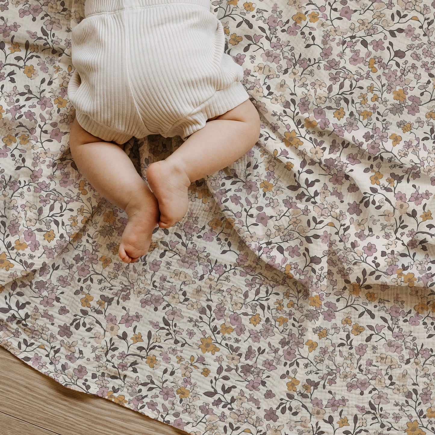 Lilac & Caramel Ditsy Floral Baby & Toddler Muslin Swaddle Blanket