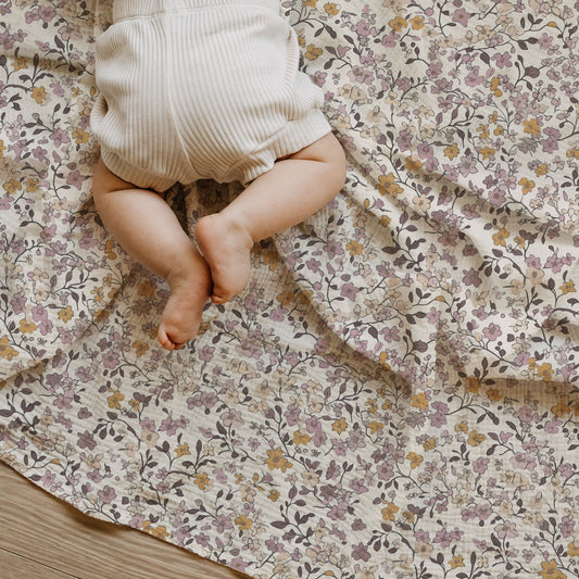 Lilac & Caramel Ditsy Floral Baby & Toddler Muslin Swaddle Blanket