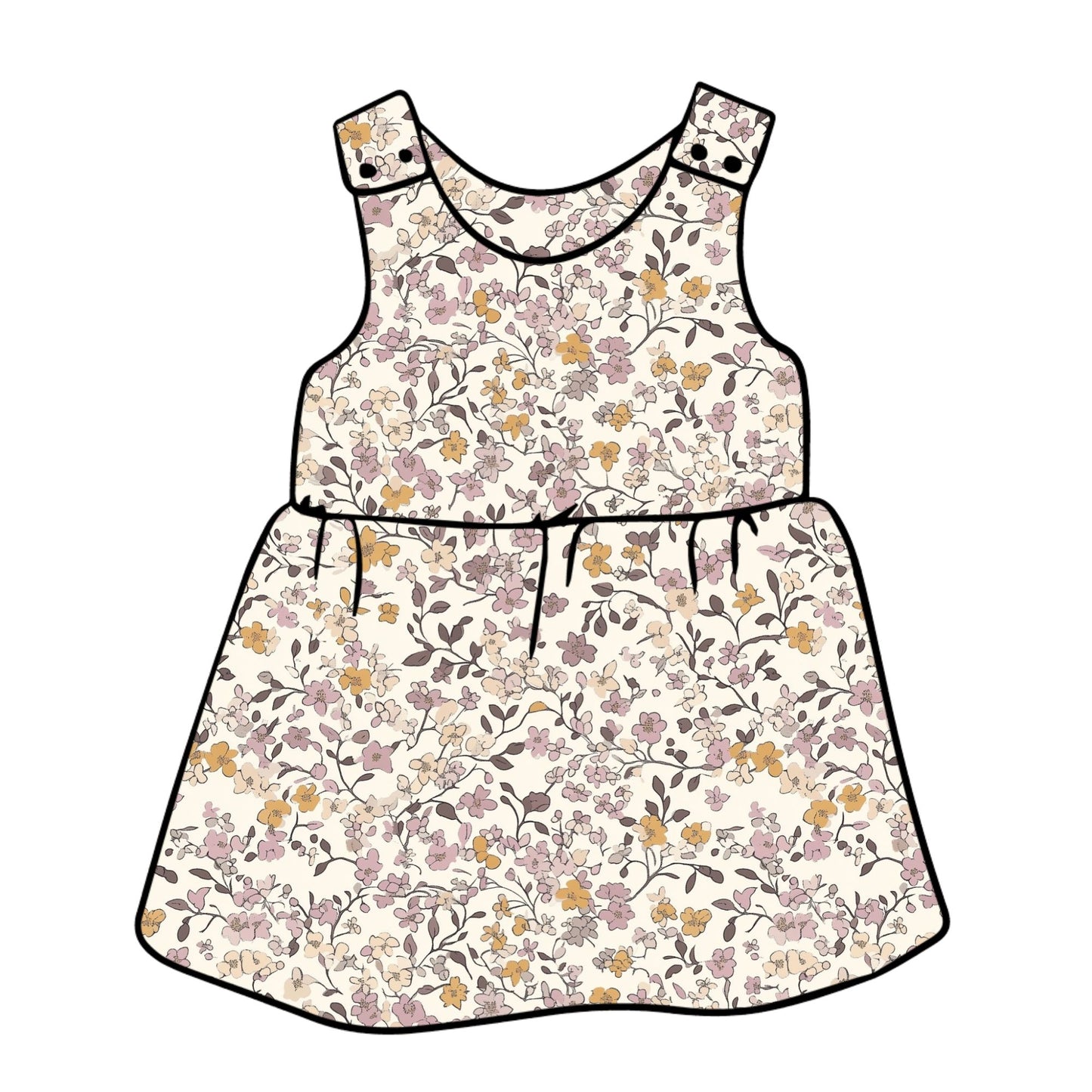 Lilac & Caramel Ditsy Floral Child & Baby Pinafore Dress