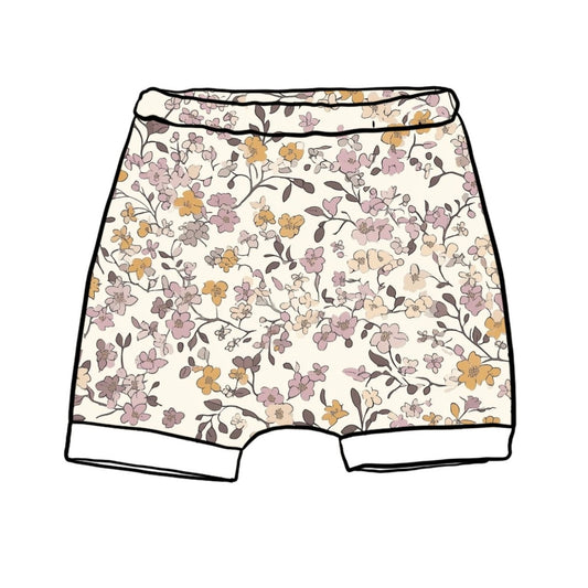 Lilac & Caramel Ditsy Floral Child & Baby Rolled Shorts