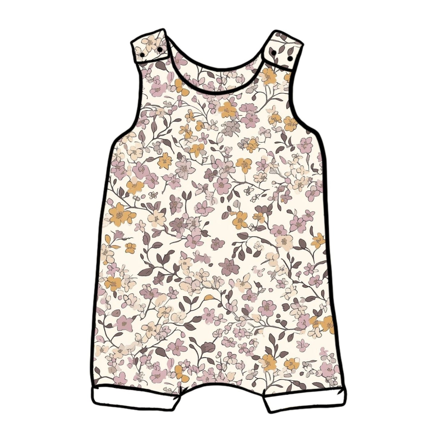 Lilac & Caramel Ditsy Floral Child & Baby Short Romper