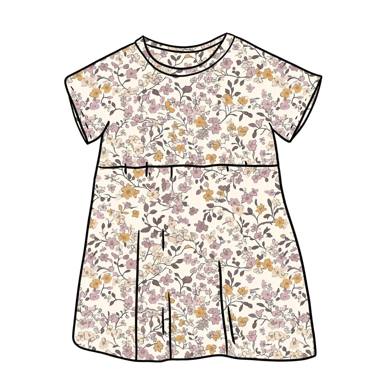 Lilac & Caramel Ditsy Floral Child & Baby Short Sleeve Dress