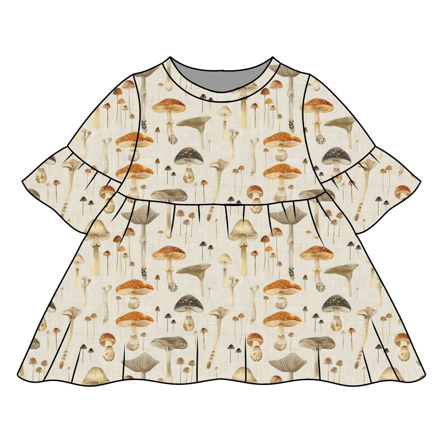 Linen Mushrooms Child & Baby Frill Sleeve Dress