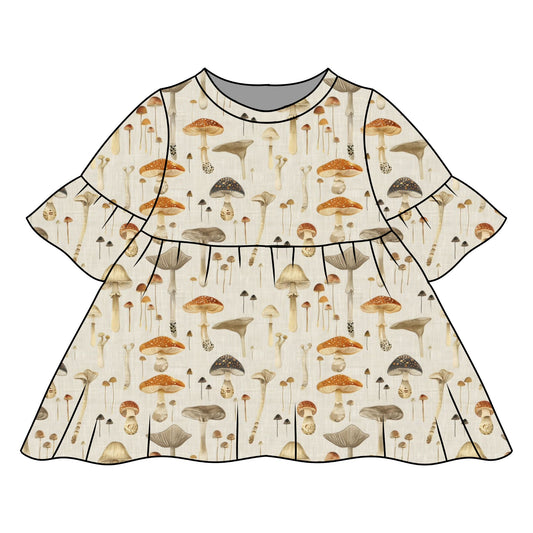 Linen Mushrooms Child & Baby Frill Sleeve Dress