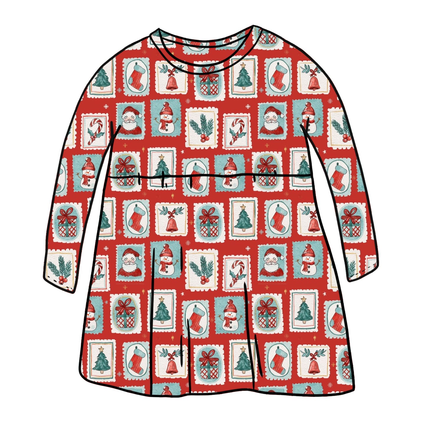 Christmas Stamps Child & Baby Long Sleeve Dress