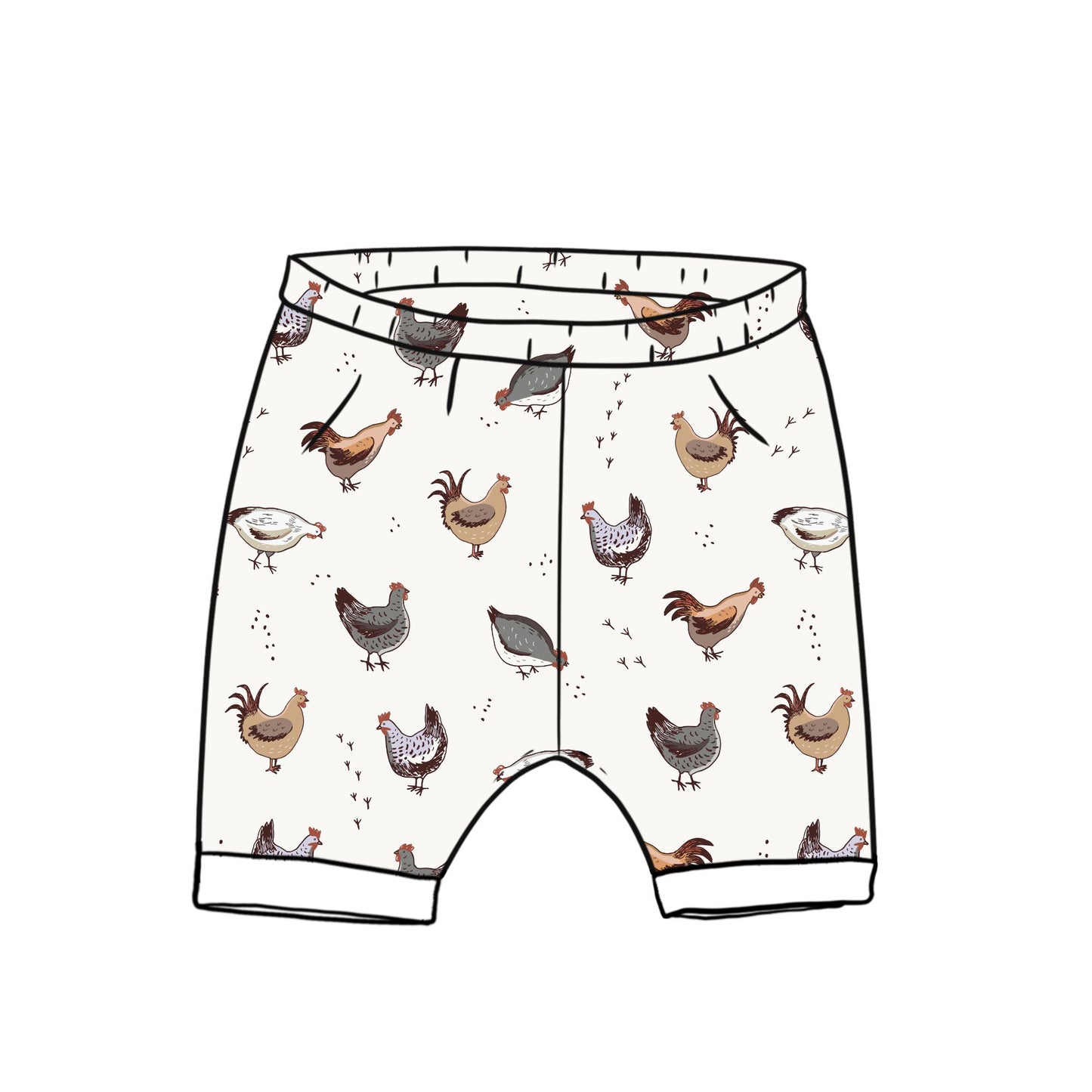 White Chickens Rolled Shorts 12-18m (legging style)