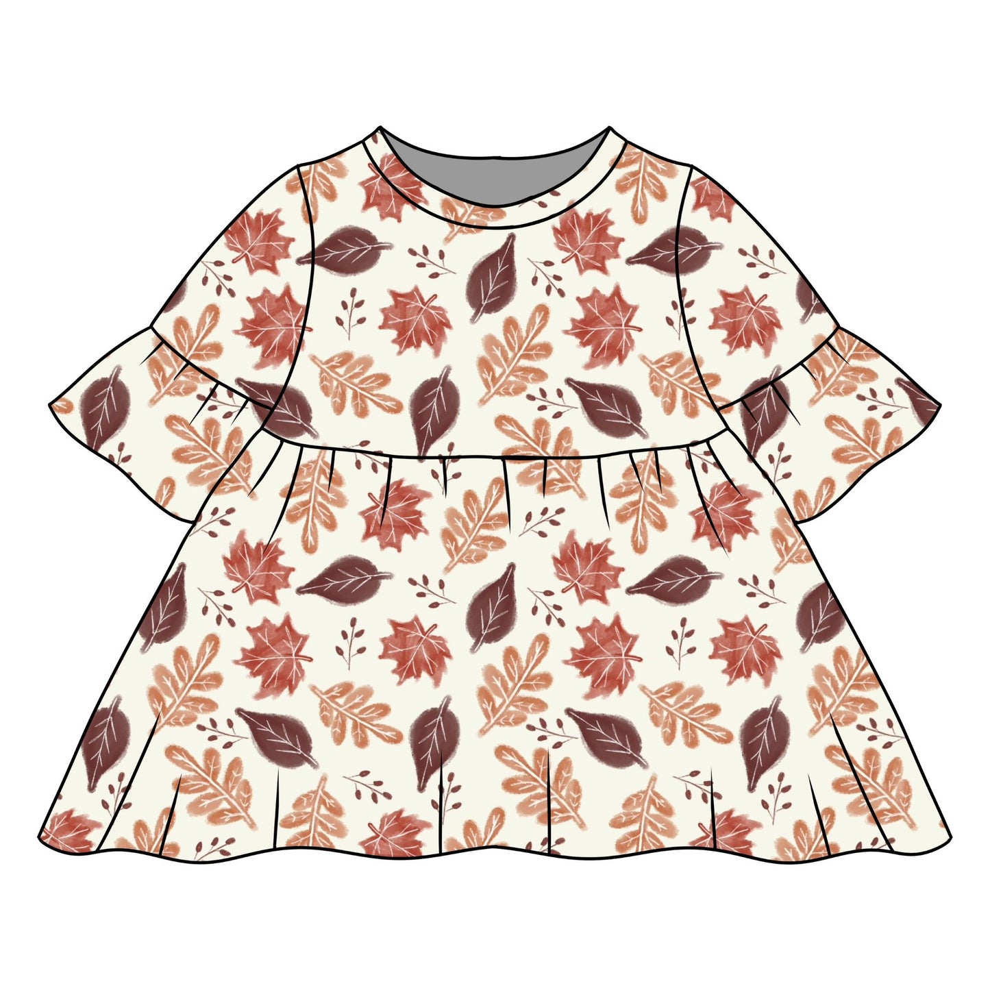 Rustic Autumn Leaves Child & Baby Frill Sleeve Dress