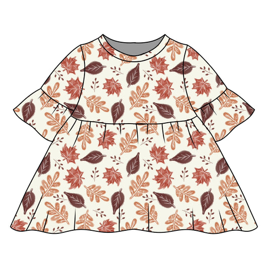 Rustic Autumn Leaves Child & Baby Frill Sleeve Dress