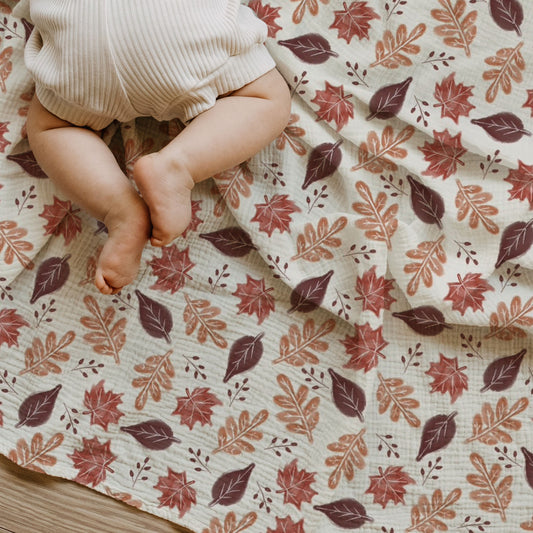 Rustic Autumn Leaves Baby & Toddler Muslin Swaddle Blanket