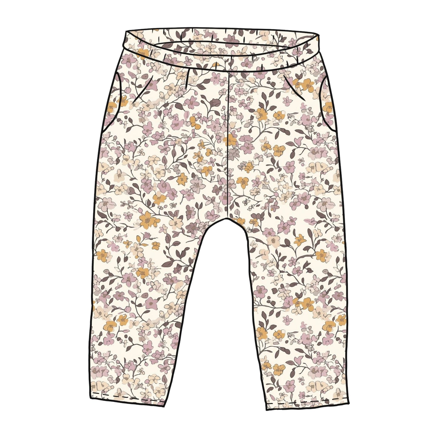 Lilac & Caramel Ditsy Floral Toddler & Child Pocket Trousers
