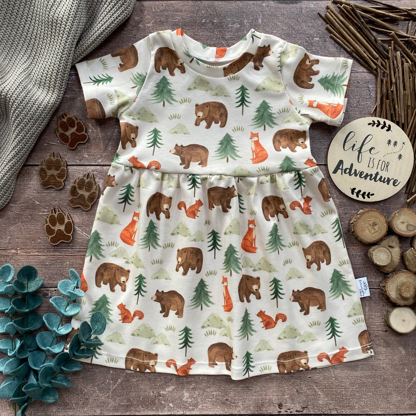 Forest Friends Short Sleeve Dress 9-12m