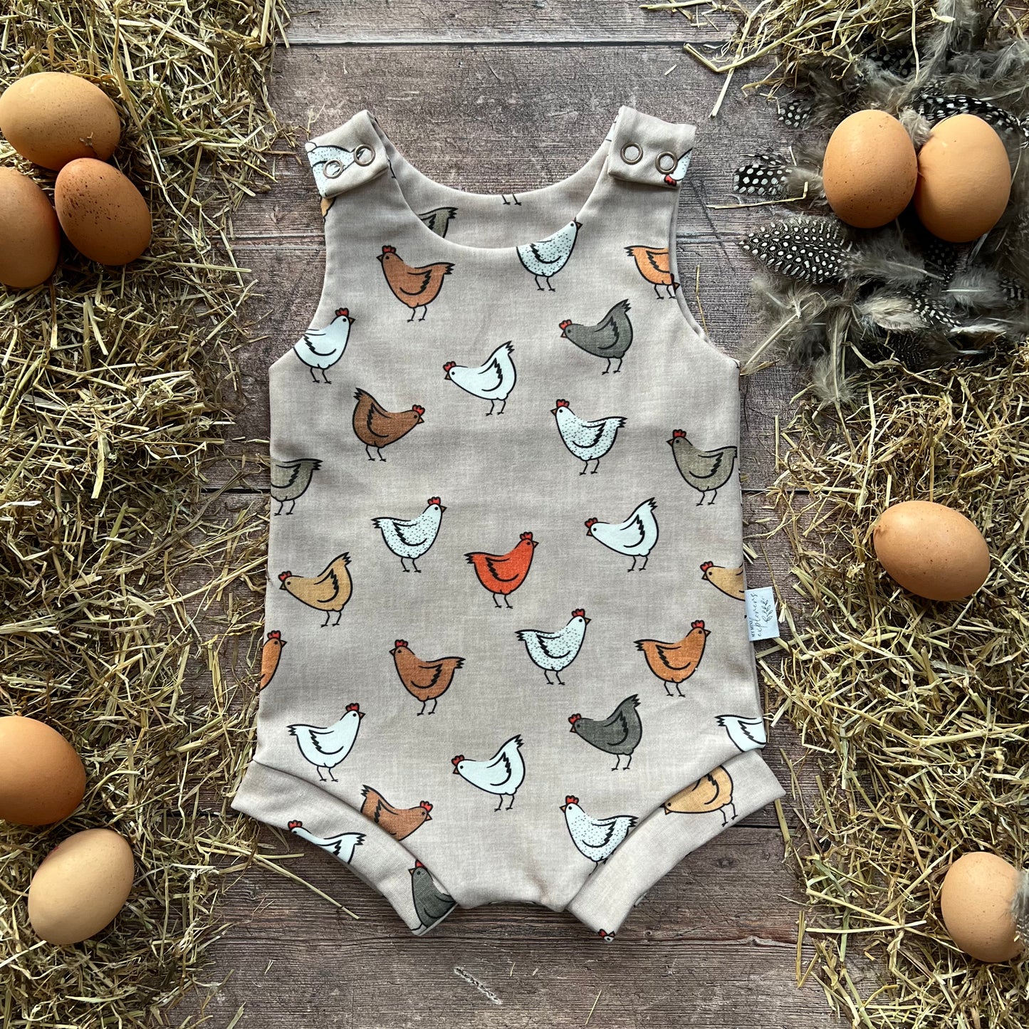 Rustic Chickens Bloomer Romper 3-6m