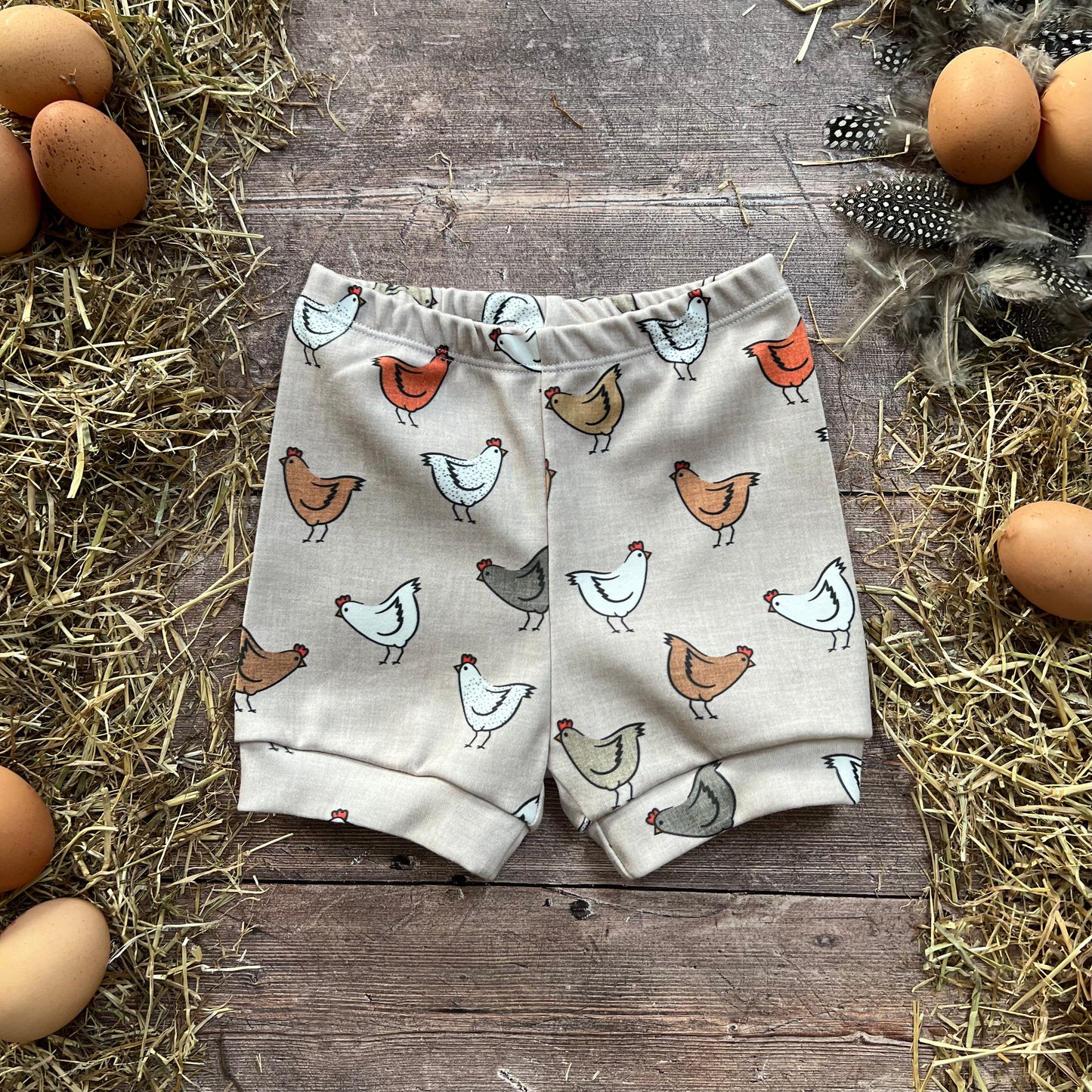 Rustic Chickens Cuffed Shorts 12-18m