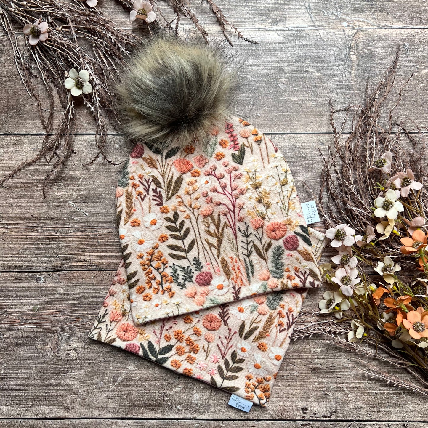 Embroidered Look Floral Bobble Hat