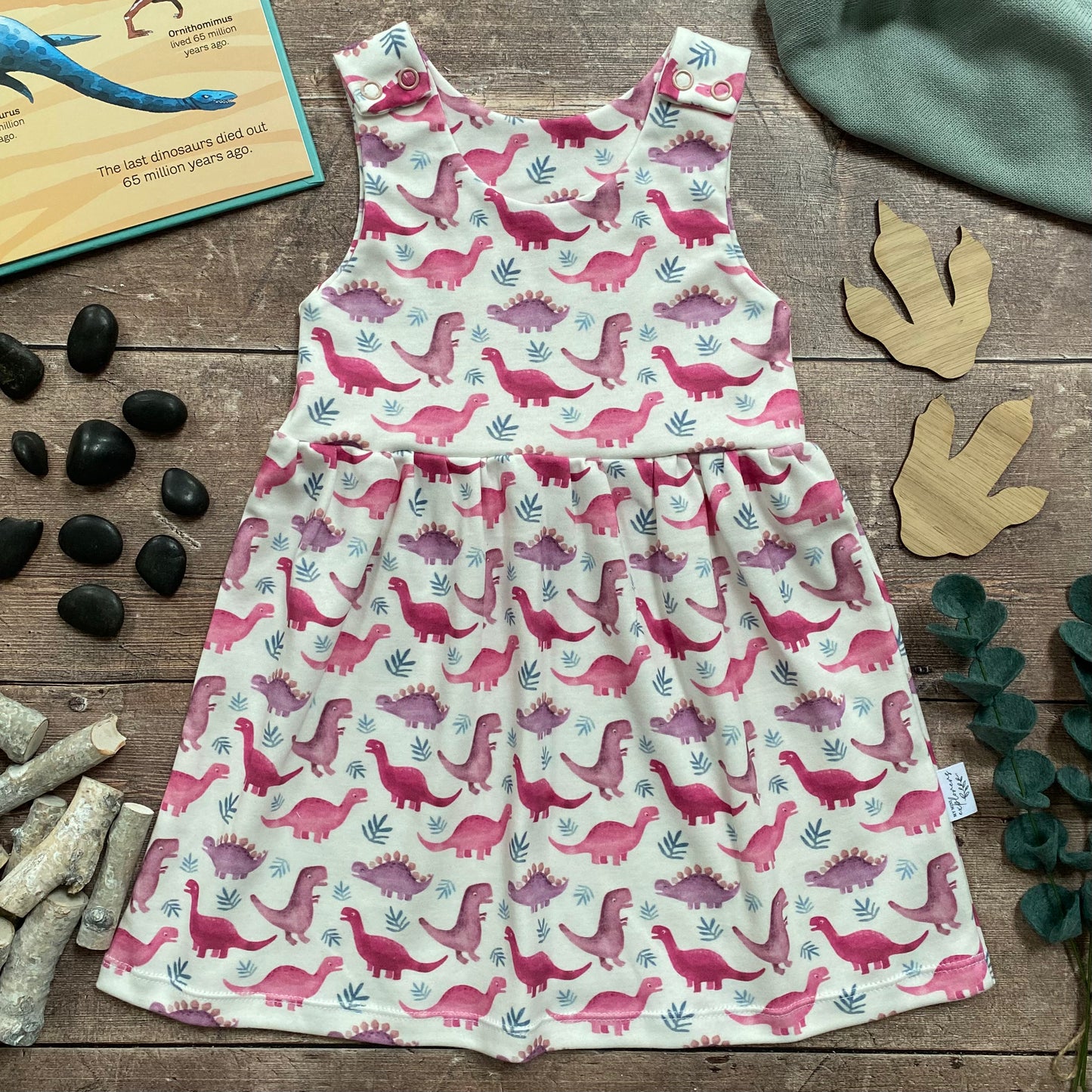 Pink Dinos Pinafore Dress