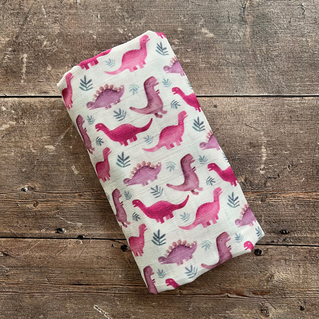 Pink Dinos Muslin - Swaddle or Cloth