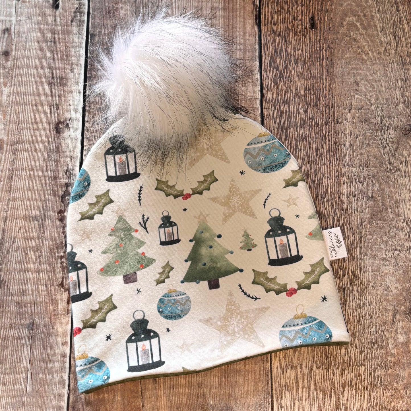 Festive Times Bobble Hat 2-4 years (Khaki inside)