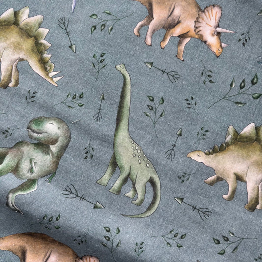 Denim Dinos Swaddle Blanket