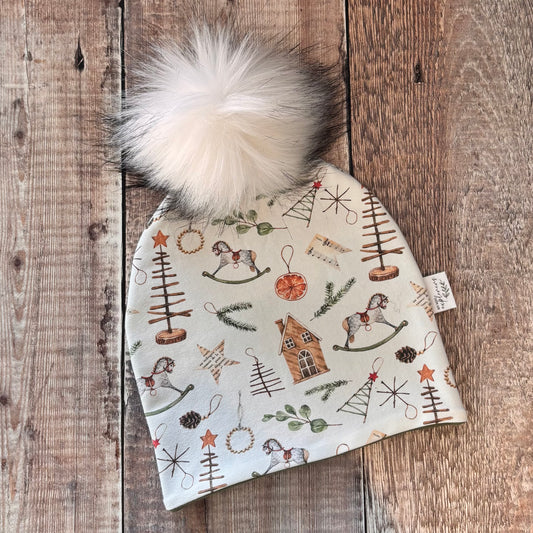 Scandi Christmas Bobble Hat 2-4 years (army inside)