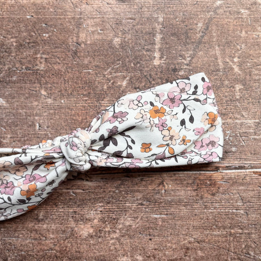 Lilac & Caramel Ditsy Floral Knot Bow Headband 1-3 years