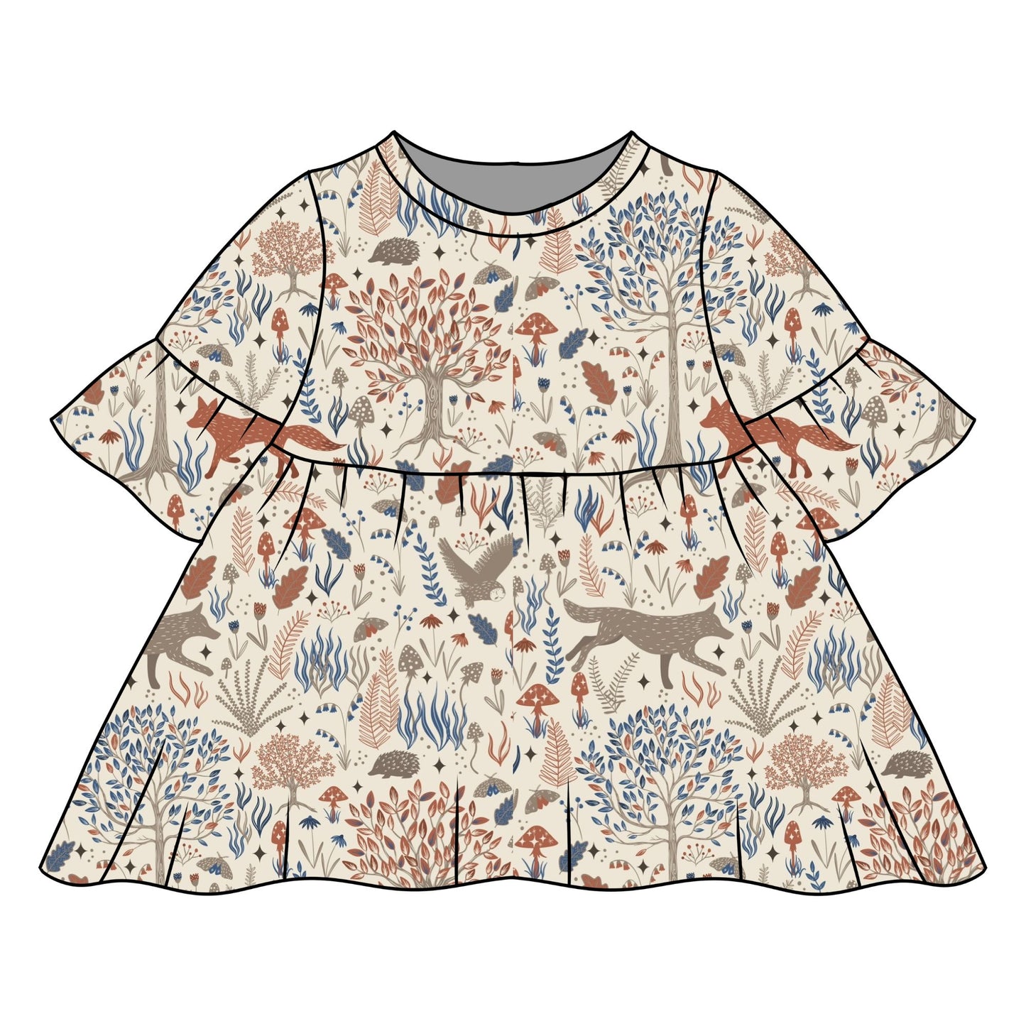 Autumn Forest Child & Baby Frill Sleeve Dress
