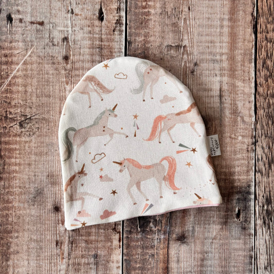 Unicorn Dream Bobble Hat 0-6m (pale pink inside) NO POM POM