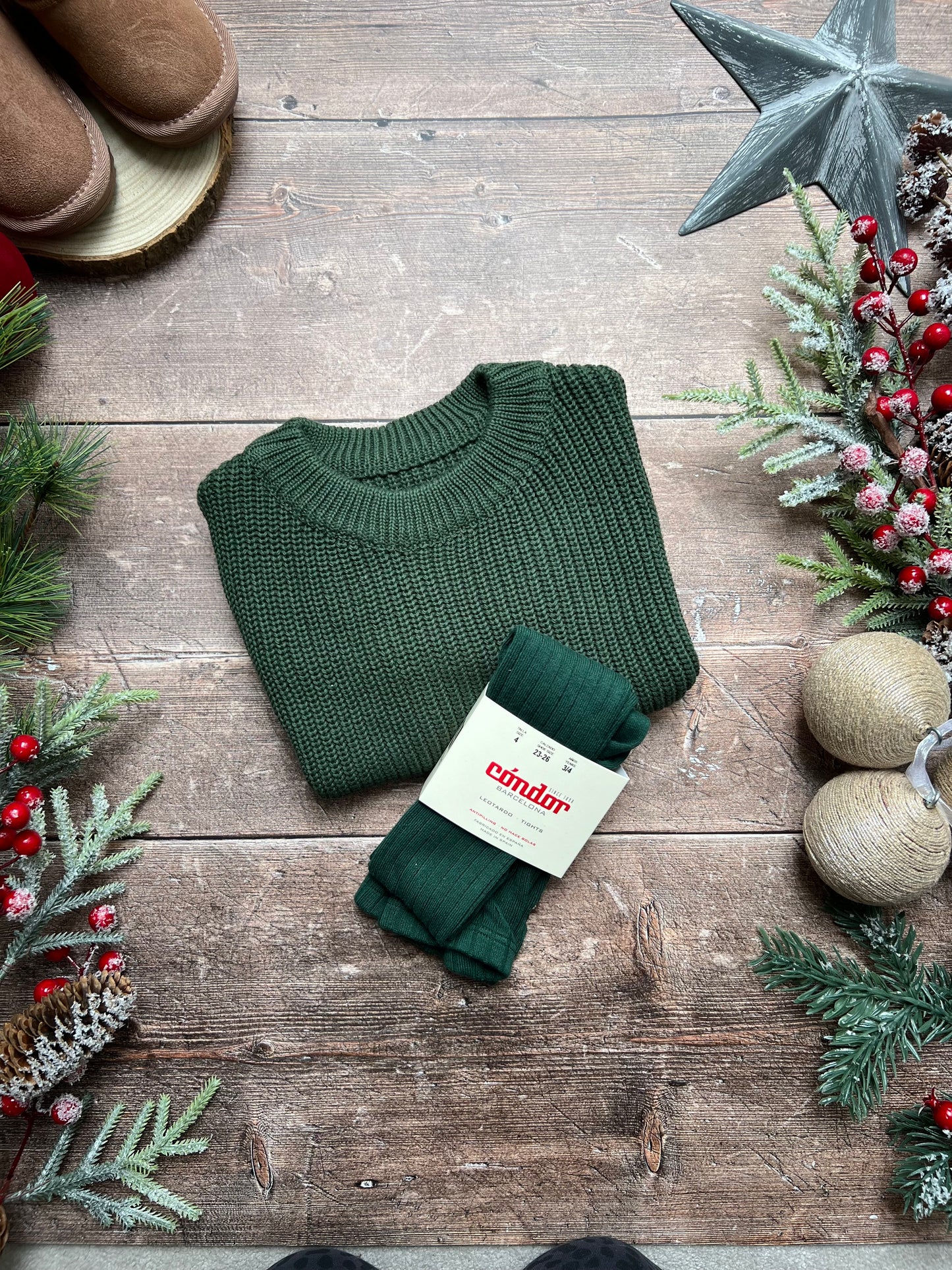 Chunky Knit Oversized Sweater - Forest Green 4-5 years
