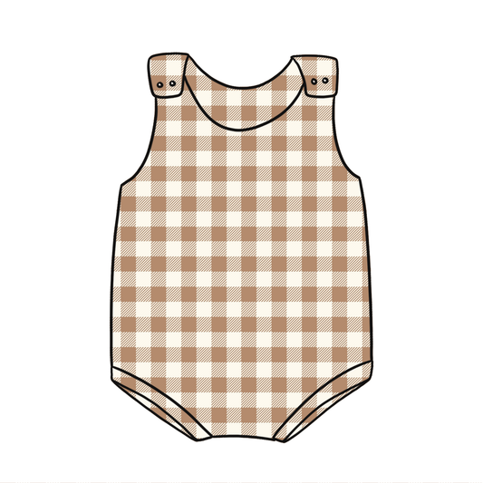 Mocha Gingham Child & Baby Bloomer Romper