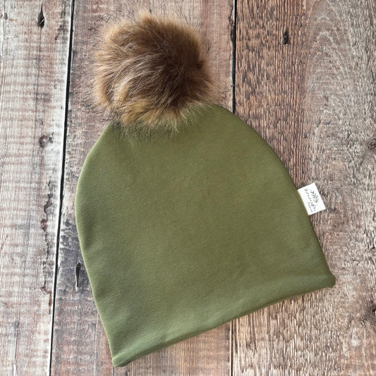 Khaki Bobble Hat 1-2 years (khaki inside)