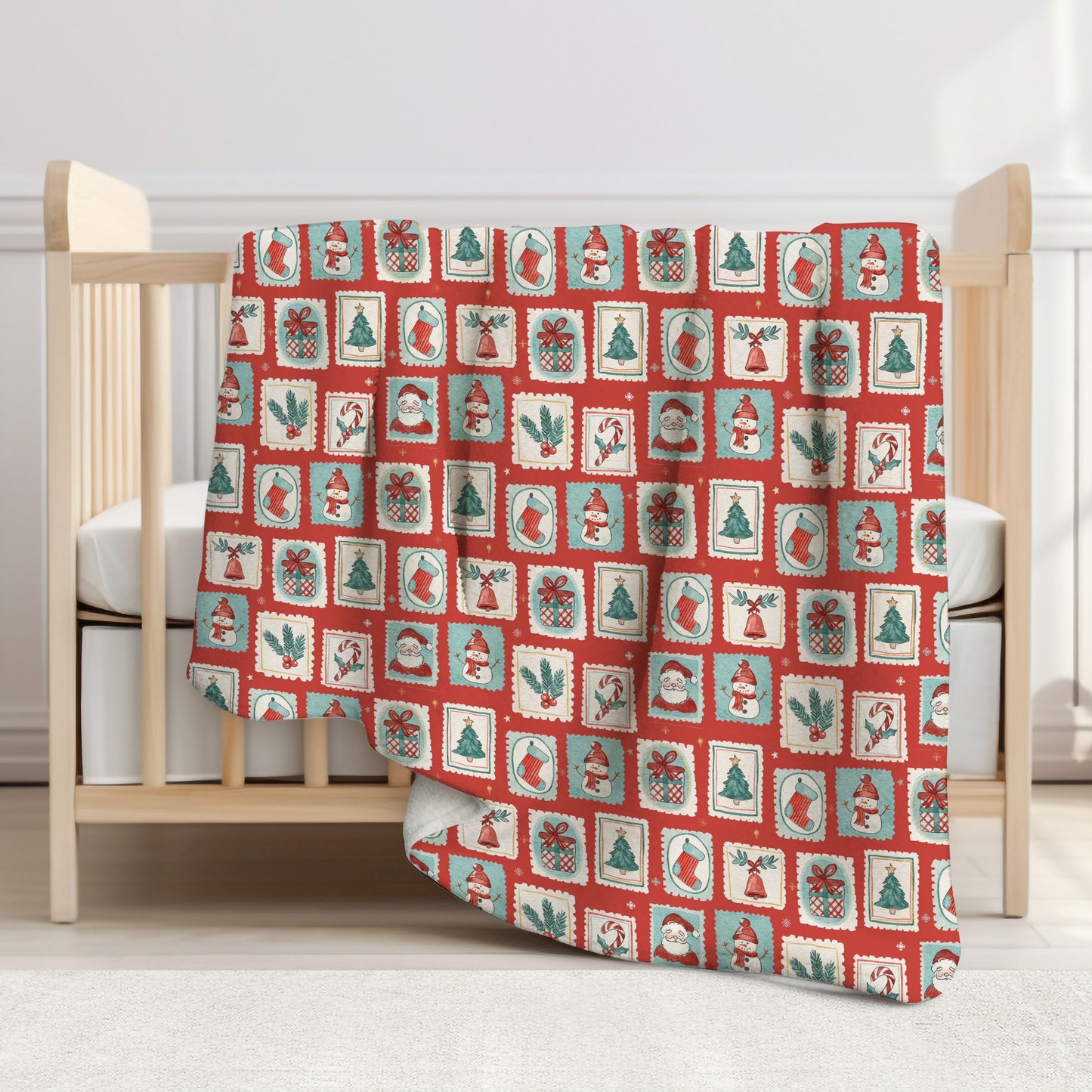 Christmas Stamps Child & Toddler Sherpa Blanket