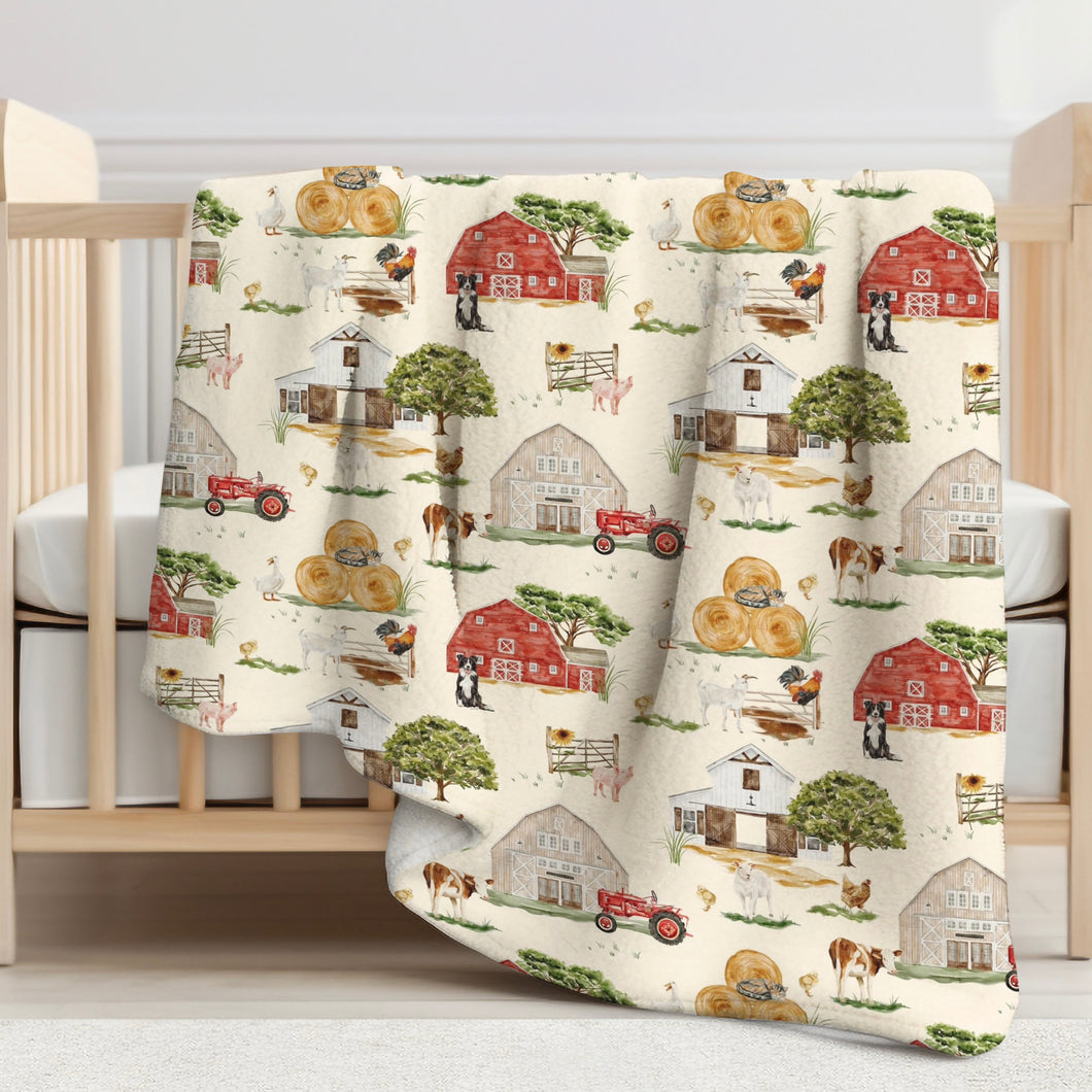 Farm Life Sherpa Blanket