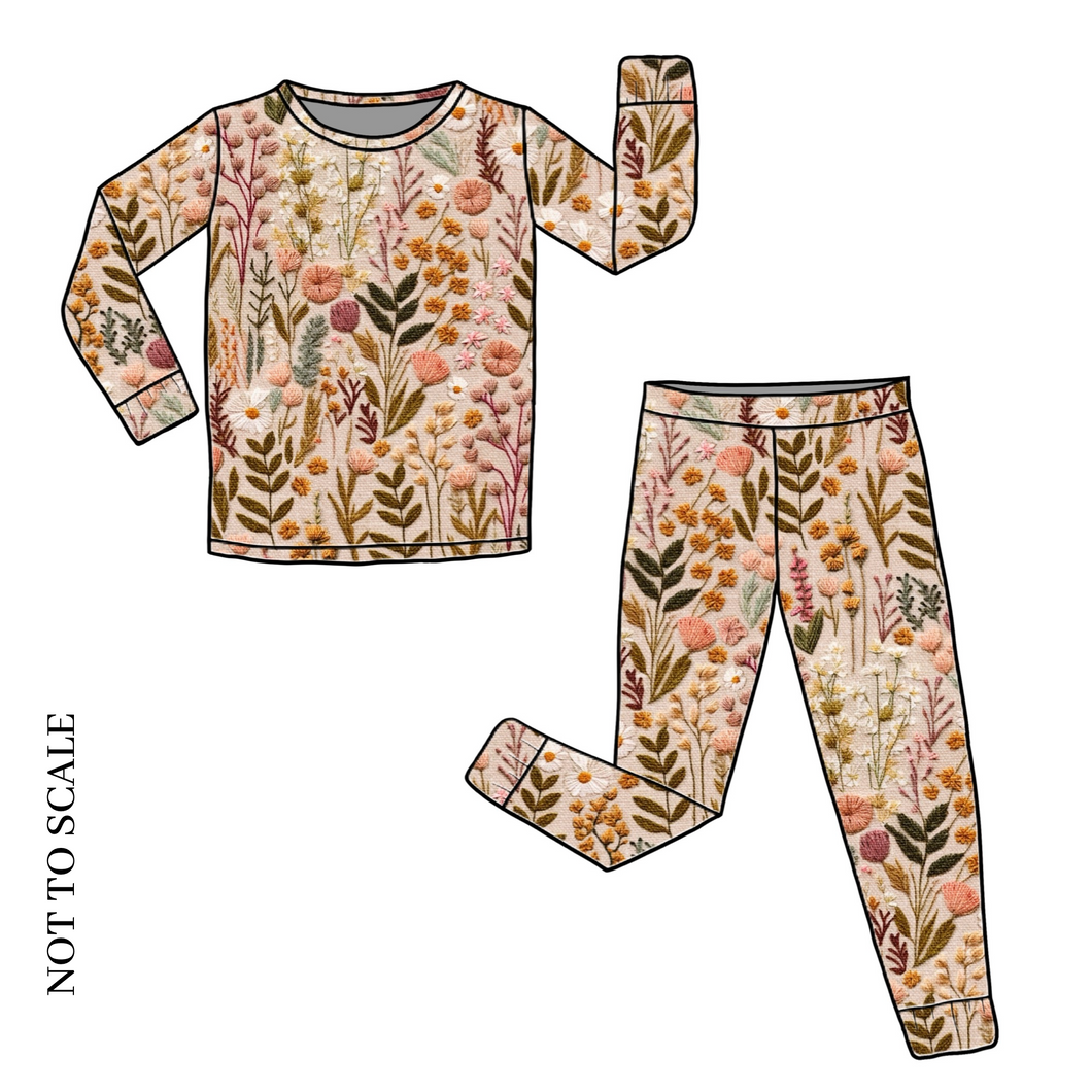 Embroidered Look Floral Long Lounge Set