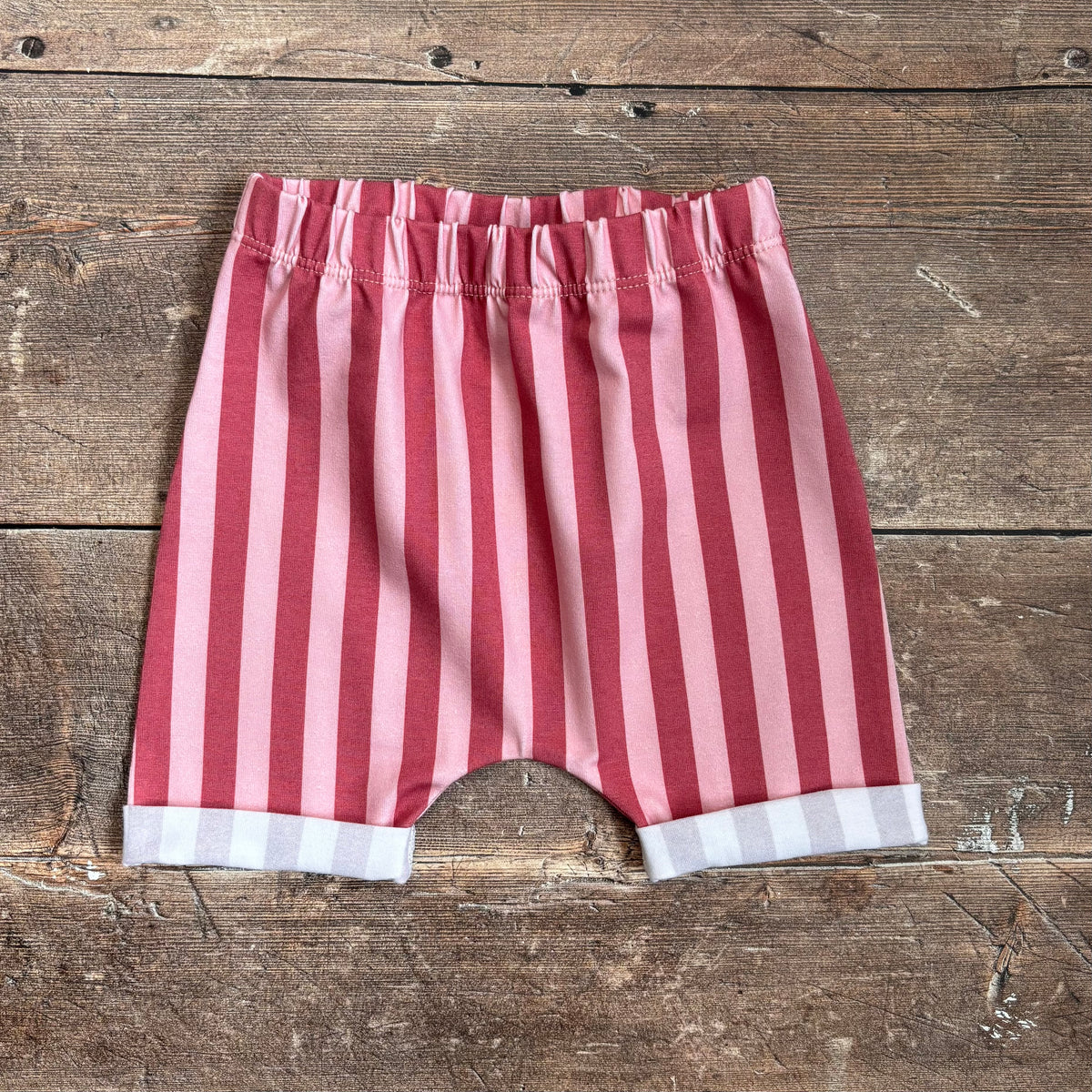 Pink Stripes Rolled Shorts 9-12m